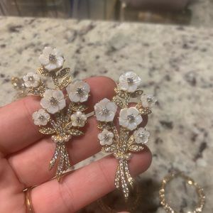 Gold and White Floral Bouquet Earrings